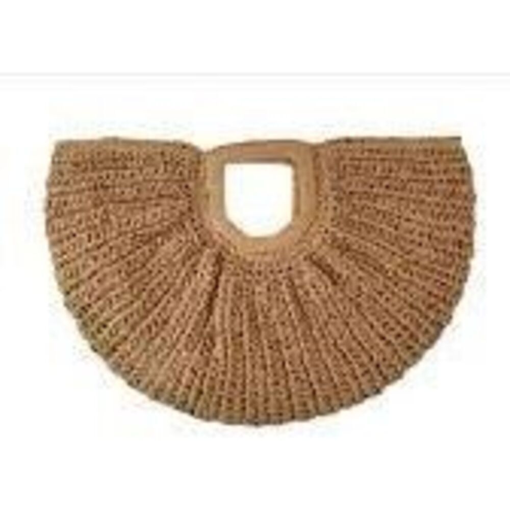 Raffia Half Moon Top Handle Bag Natural Beige Coastal Beachy Vacation Bohemian